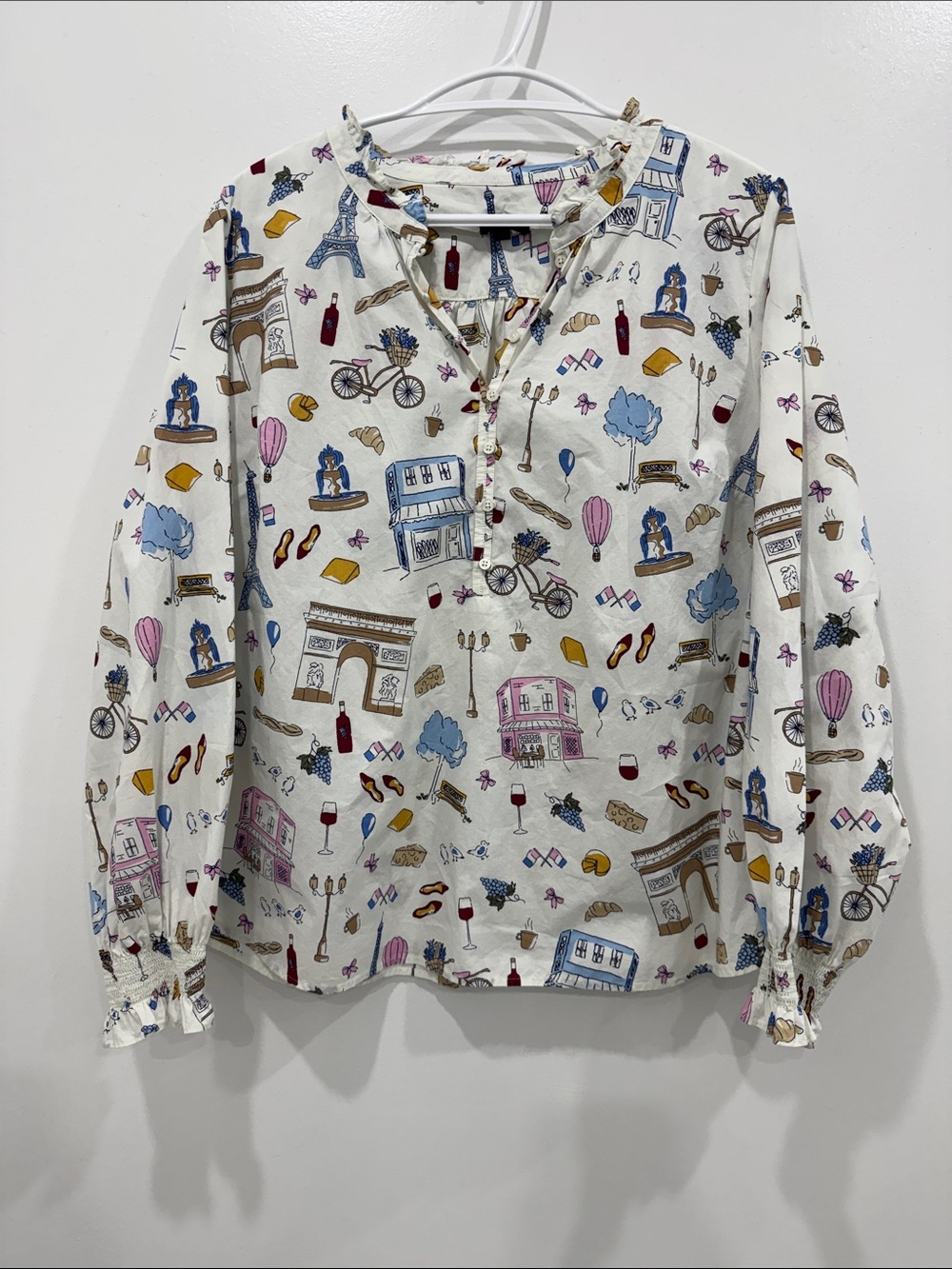 Talbots Petite XL Paris Novelty Print 100% Cotton Blouse Parisian Lifestyle